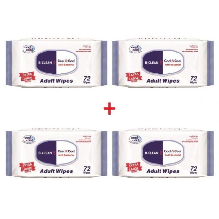 Cool & Cool - Extra Large Size Adult Cleaning Wipes 72's (Bundle of 4)