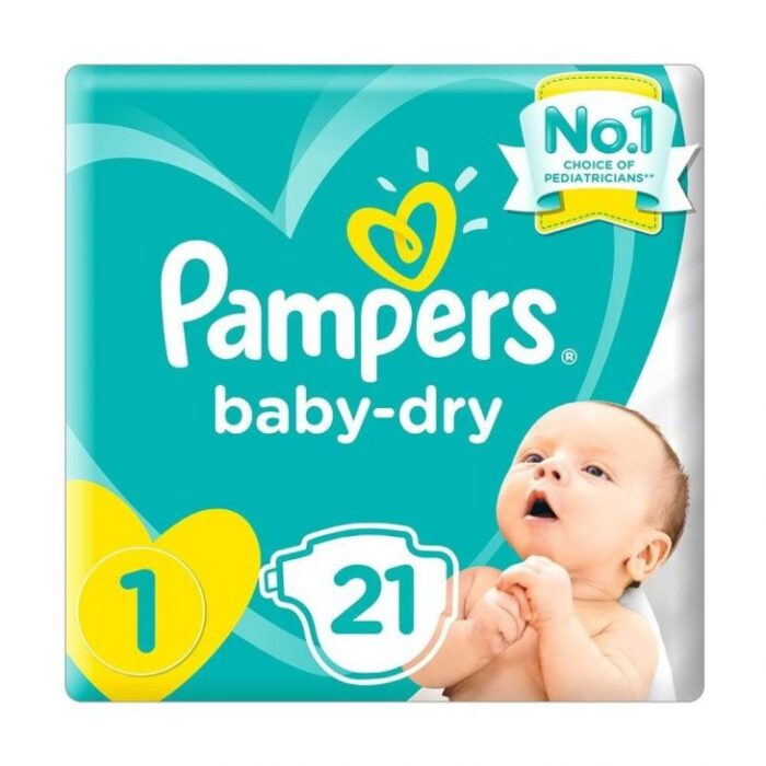 Pampers - New Baby-Dry Diapers, Size 1, Newborn, 2-5 Kg, Carry Pack - 21 Pcs