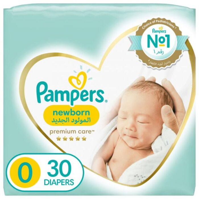Pampers - Premium Care Diapers, Size 0, Newborn, < 2,5 Kg, Carry Pack - 30 Pcs