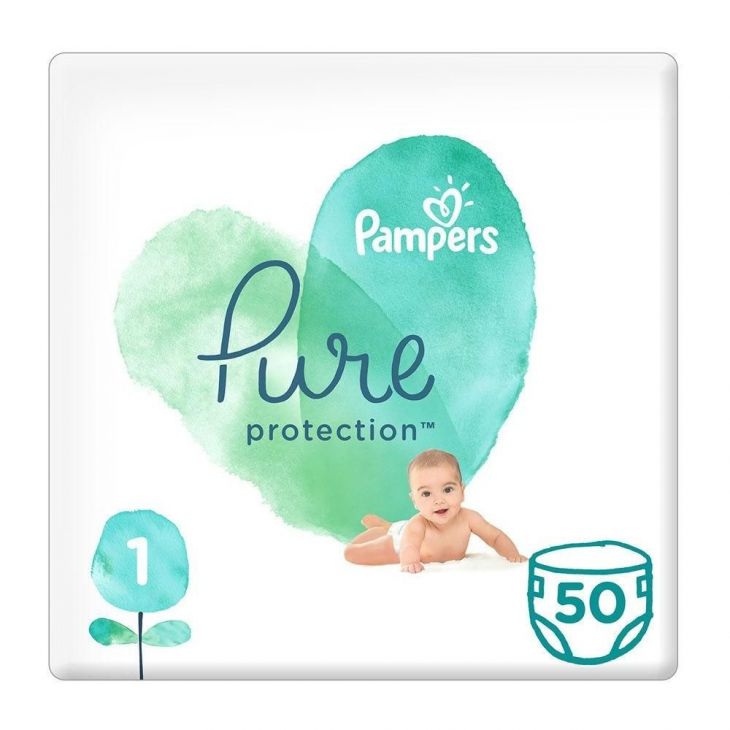 Pampers - Pure Protection Diapers, Size 1, 2-5 Kg - 50 Count 
