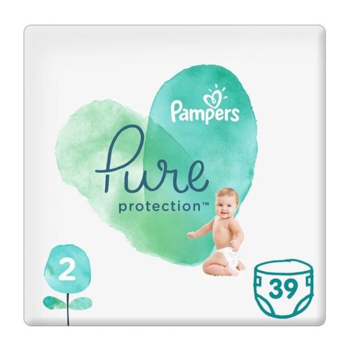 Pampers - Pure Protection Diapers, Size 2, 4-8 Kg - 39 Count