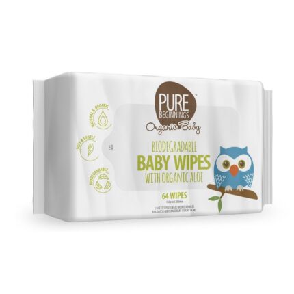 Pure Beginnings Organic, Vegan, Biodegradable Baby Wipes with Aloe 64pack